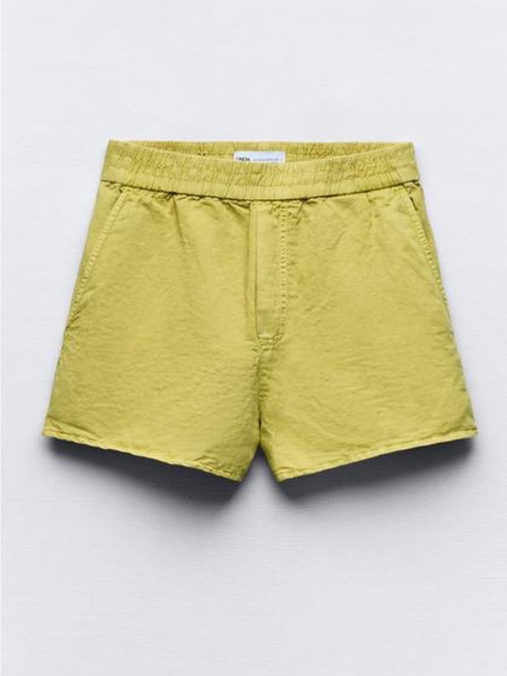 ZARA Linen blend washed effect Shorts - light lime green